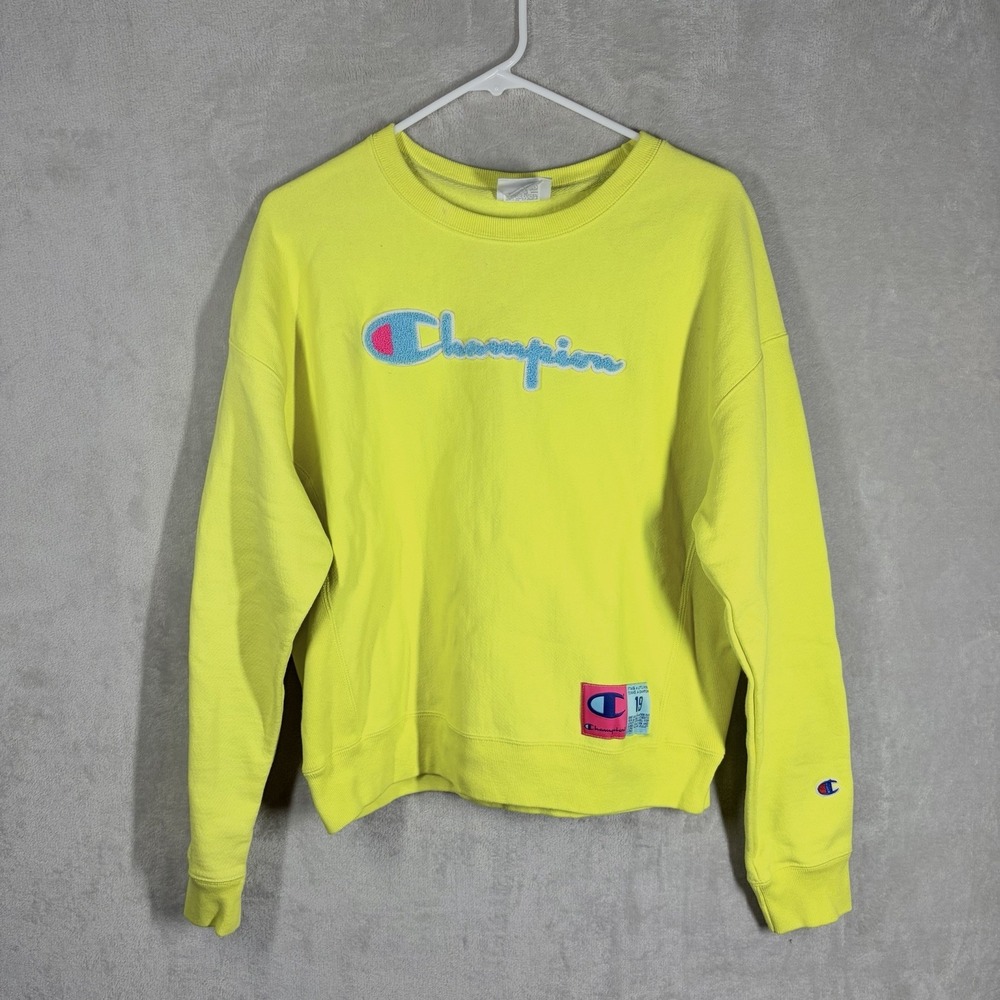 Champion Reverse Weave Crewneck Sweatshirt Size L Neon Yellow Colorful Dopamine